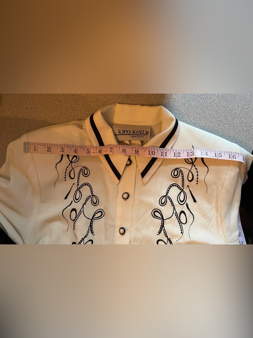 Kim Kelly Petite Black & Cream Embroidered Jumpsuit Size 6P - Picture 8 of 15